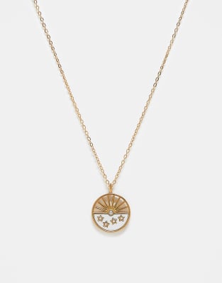 unisex chain necklace with moonstone and stars in gold