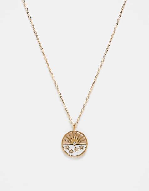 Reclaimed Vintage unisex chain necklace with moonstone and stars in gold - view 1