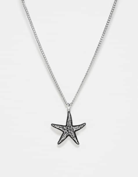 Reclaimed Vintage unisex chain necklace with starfish in silver - view 1
