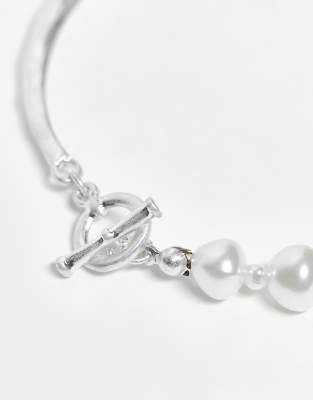 Reclaimed Vintage Unisex Chain Pearl Bangle In Silver