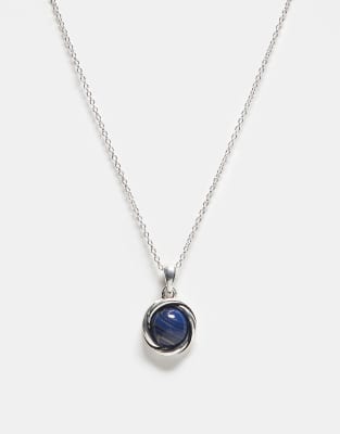 unisex chain with blue faux-stone pendant in silver