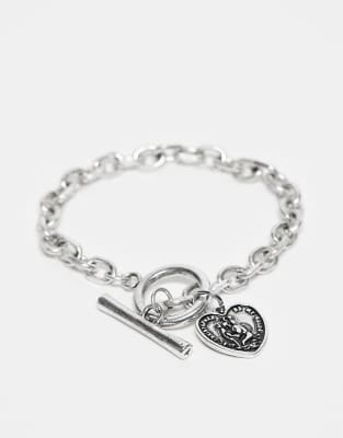Reclaimed Vintage Unisex Charm Bracelet With Heart In Silver