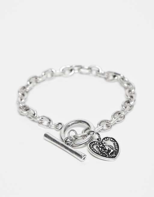 Reclaimed Vintage unisex charm bracelet with heart in silver