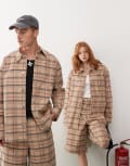 [Reclaimed Vintage] Reclaimed Vintage unisex check cord jacket (part of a set)-Brown XS Brown