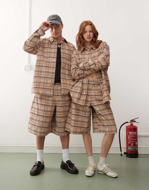 Reclaimed Vintage unisex check cord shorts (part of a set)