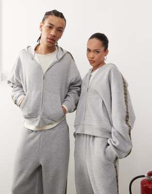 Reclaimed Vintage unisex check side stripe hoodie in grey marl
