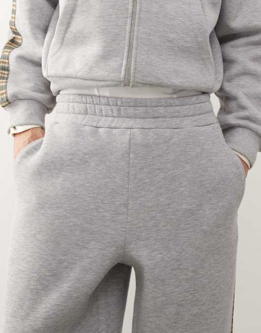 Reclaimed Vintage unisex plaid side stripe wide leg sweatpants in gray heather