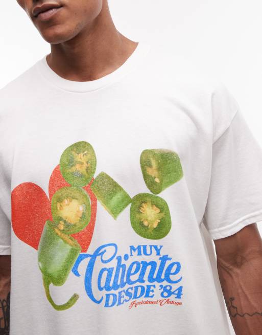 Reclaimed Vintage unisex chilli graphic t-shirt in white, 3 of 4
