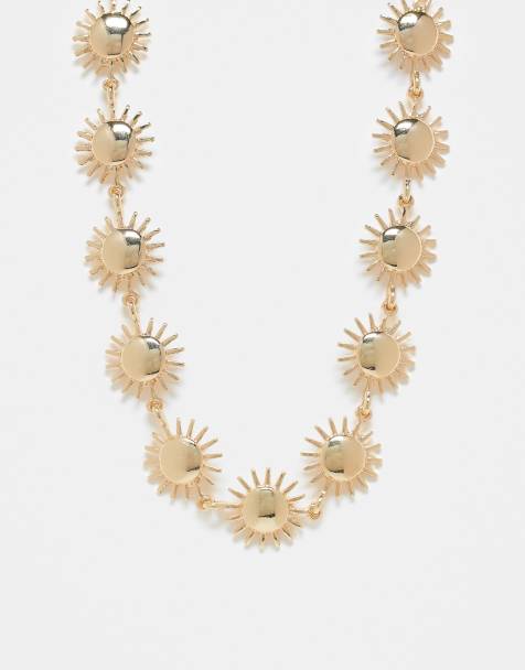Reclaimed Vintage unisex choker necklace with suns in gold - view 1