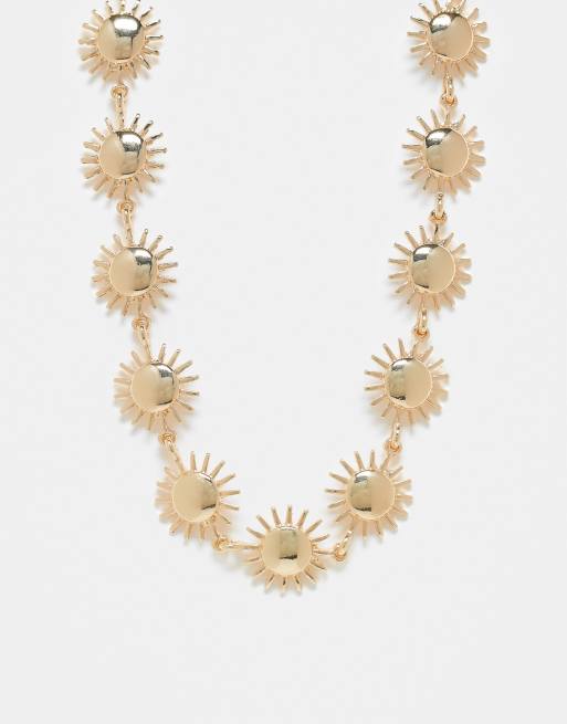 Reclaimed Vintage unisex choker necklace with suns in gold