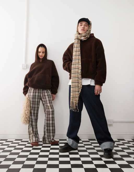 Reclaimed Vintage - Unisex - Chokoladebrun hættetrøje i imiteret lammeskind, 3 af 4