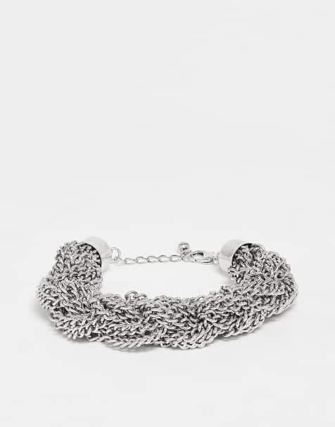 Reclaimed Vintage unisex chunky bracelet in silver - view 1