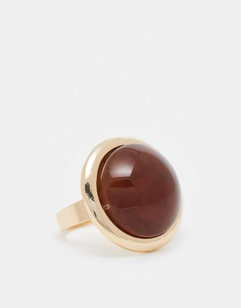Reclaimed Vintage unisex circle ring with stone in red - view 1
