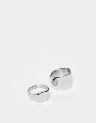 Reclaimed Vintage unisex clean minimal ring pack in stainless steel