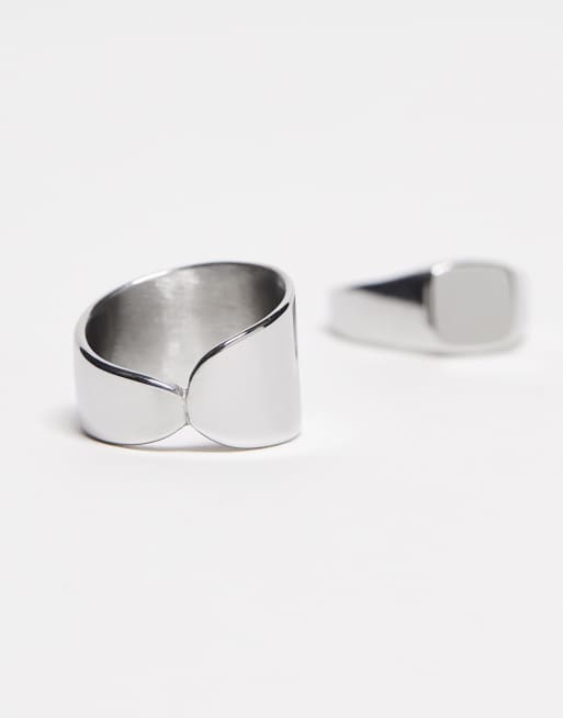 Reclaimed Vintage unisex clean minimal ring pack in stainless steel | ASOS