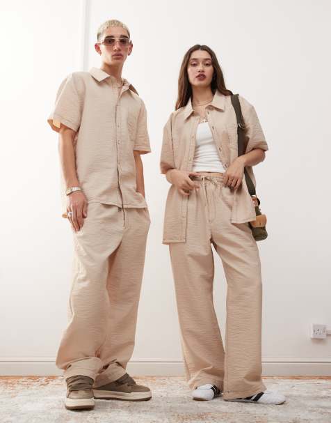 Reclaimed Vintage unisex co-ord with contrast stitch in stone - view 1
