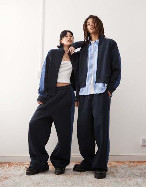 Reclaimed Vintage unisex co-ord with stripe in navy - view 1