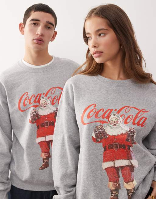 Reclaimed Vintage Unisex Coca Cola licensed christmas sweatshirt in heather gray