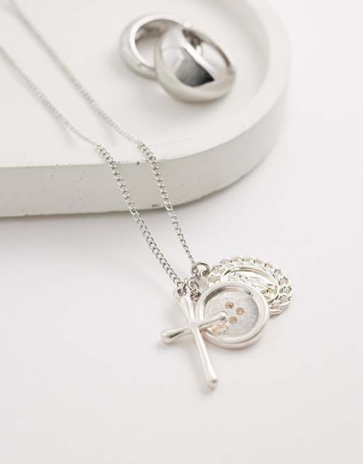 Reclaimed Vintage Unisex - Collana tonalità argento con ciondolo a croce, 2 di 4