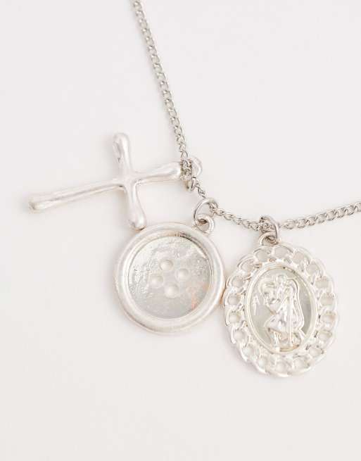 Reclaimed Vintage Unisex - Collana tonalità argento con ciondolo a croce, 4 di 4