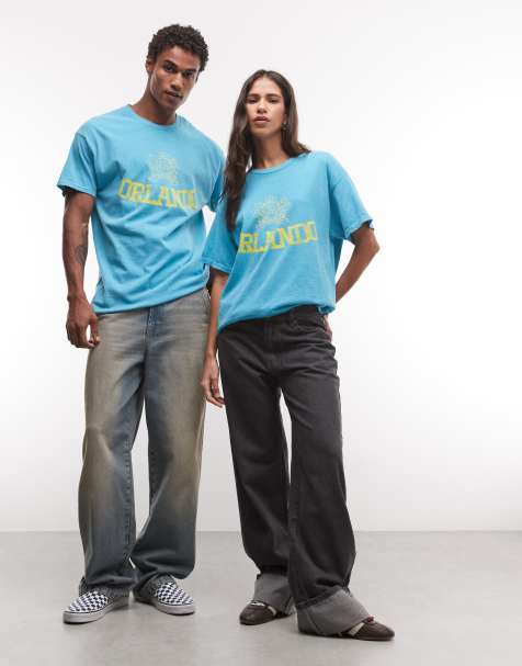Reclaimed Vintage Unisex-College-T-Shirt mit Grafik in leuchtendem Petrol - view 1