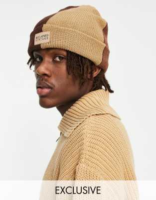 Reclaimed Vintage unisex colourblock beanie hat in brown tones - ASOS Price Checker