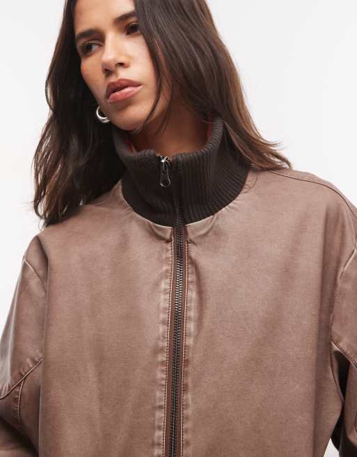 Reclaimed Vintage unisex contrast rib collar distressed faux leather bomber, 3 of 4