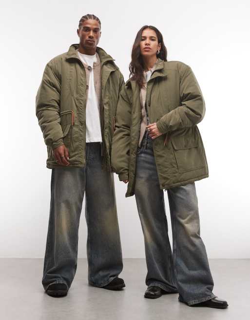 Reclaimed Vintage unisex contrast toggle waist green jacket, 1 of 4