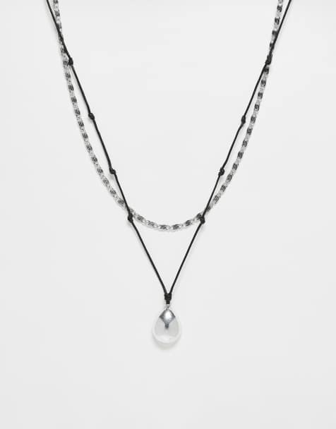 Reclaimed Vintage unisex cord 2 row necklace in silver - view 1