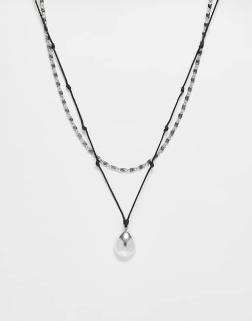 Reclaimed Vintage unisex cord 2 row necklace in silver