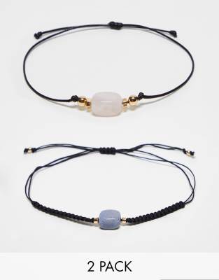 Reclaimed Vintage Reclaimed Vintage unisex cord bracelets and anklets with stones-Multi