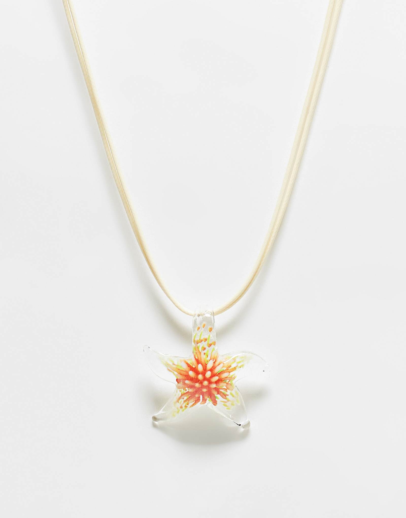 Восстановленное винтажное ожерелье из шнура унисекс с морской звездой оранжевого и белого цветов