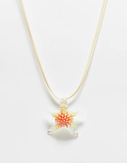 Reclaimed Vintage Unisex cord necklace with starfish in orange and white
