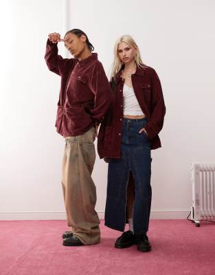 Reclaimed Vintage unisex cord shacket in burgundy