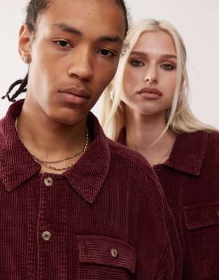 Reclaimed Vintage unisex cord shacket in burgundy