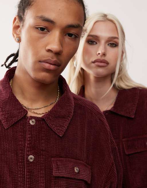 Reclaimed Vintage unisex cord shacket in burgundy, 3 of 4