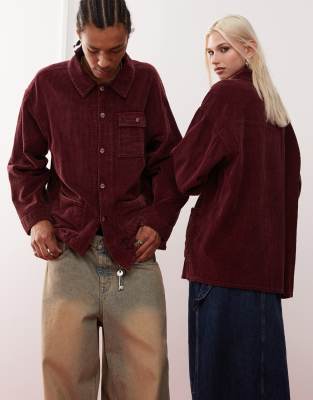 Reclaimed Vintage unisex cord shacket in burgundy