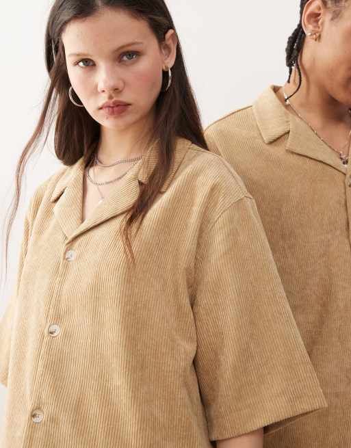 Reclaimed Vintage unisex cord shirt in neutral , 4 of 4