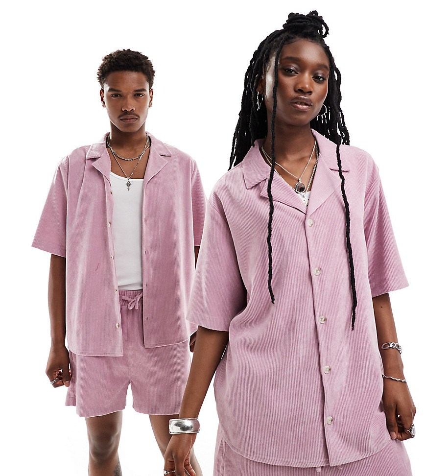 Reclaimed Vintage unisex cord shirt in pink co-ord