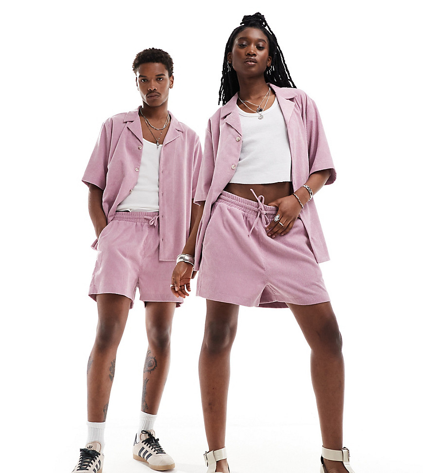 Reclaimed Vintage unisex cord short in pink co-rd