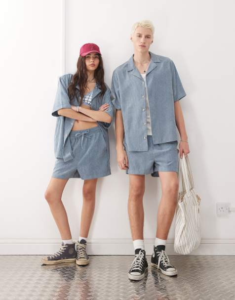 Reclaimed Vintage unisex cord shorts in blue - view 1
