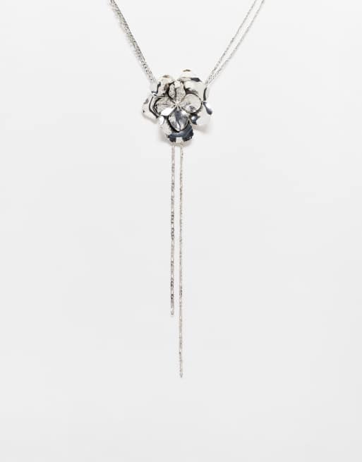 Reclaimed Vintage unisex corsage laryiat necklace in silver
