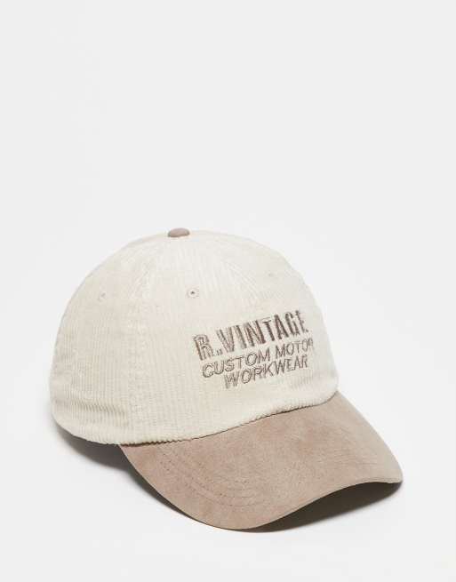Reclaimed Vintage - Unisex - Cremefarvet kasket i jernbanefløjl med branding