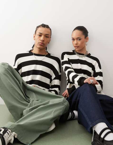 Reclaimed Vintage unisex crew neck long sleeve T-shirt in mono stripe - view 1