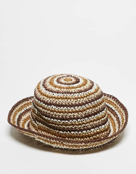 Reclaimed Vintage unisex crochet bucket hat in brown and cream - view 1