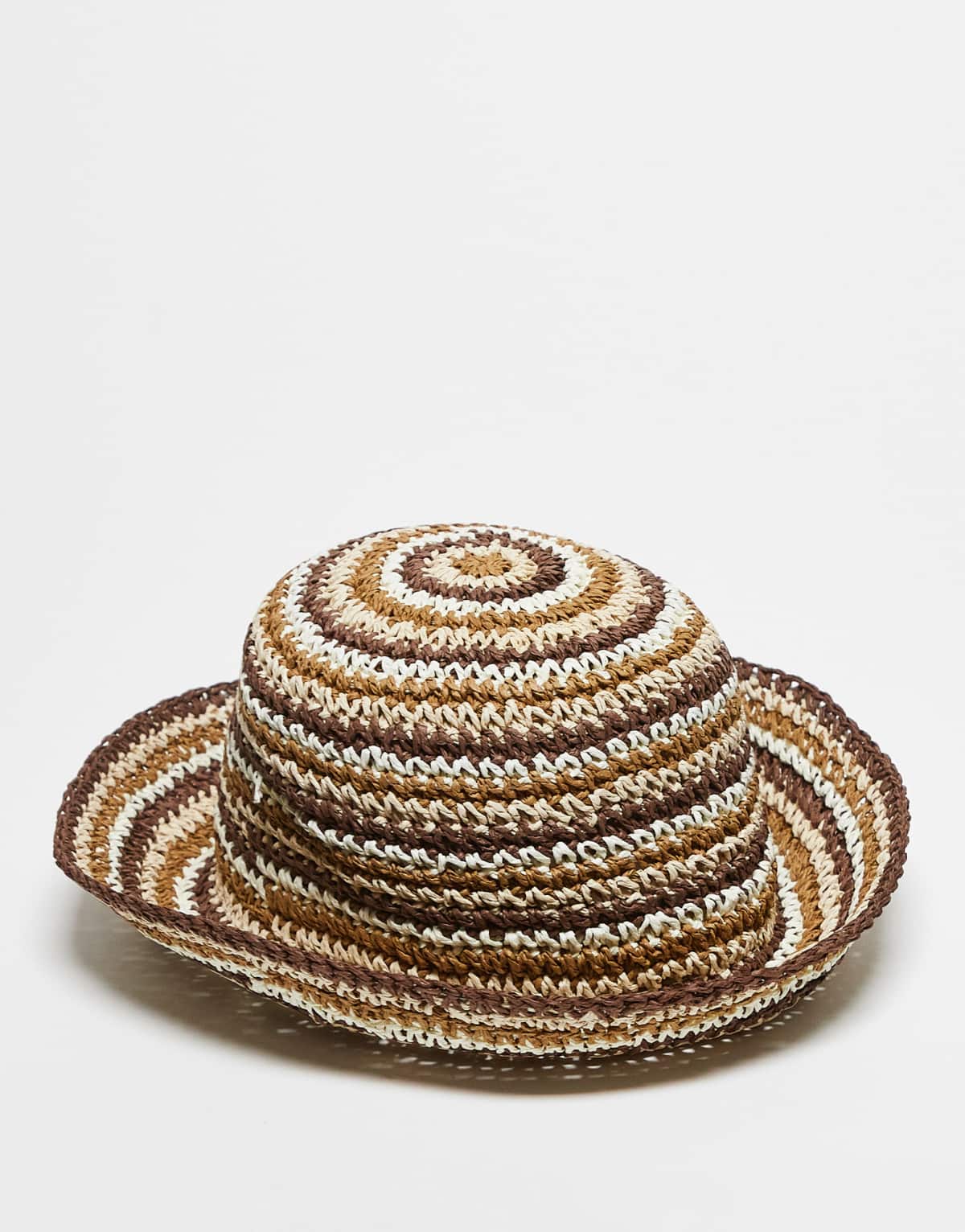 Reclaimed Vintage unisex crochet bucket hat in brown and cream