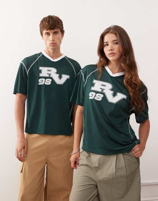 Reclaimed Vintage Unisex cropped boxy airtex soccer t-shirt in forest green