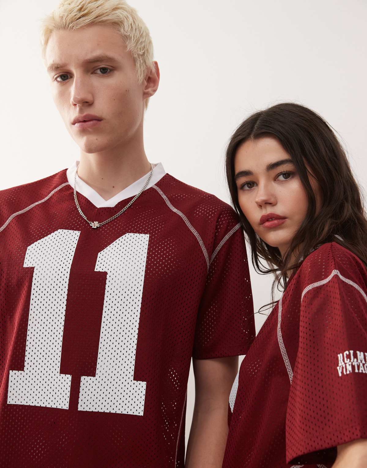 Reclaimed Vintage unisex cropped boxy airtex t-shirt in burgundy