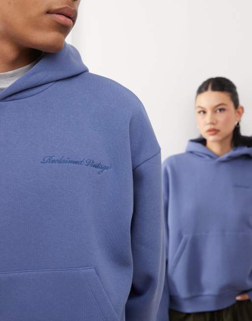 Reclaimed Vintage unisex cropped boxy hoodie in washed blue