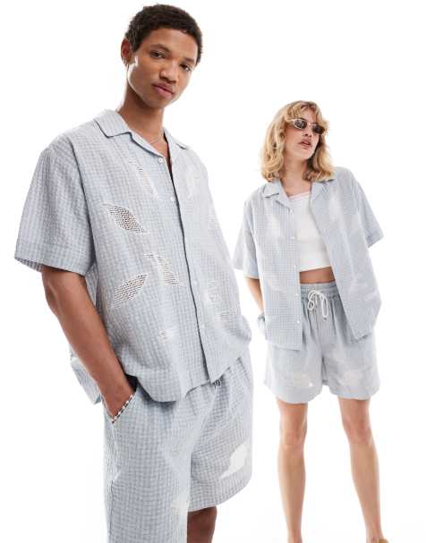 Reclaimed Vintage unisex cropped boxy shirt in blue check co-ord - view 1